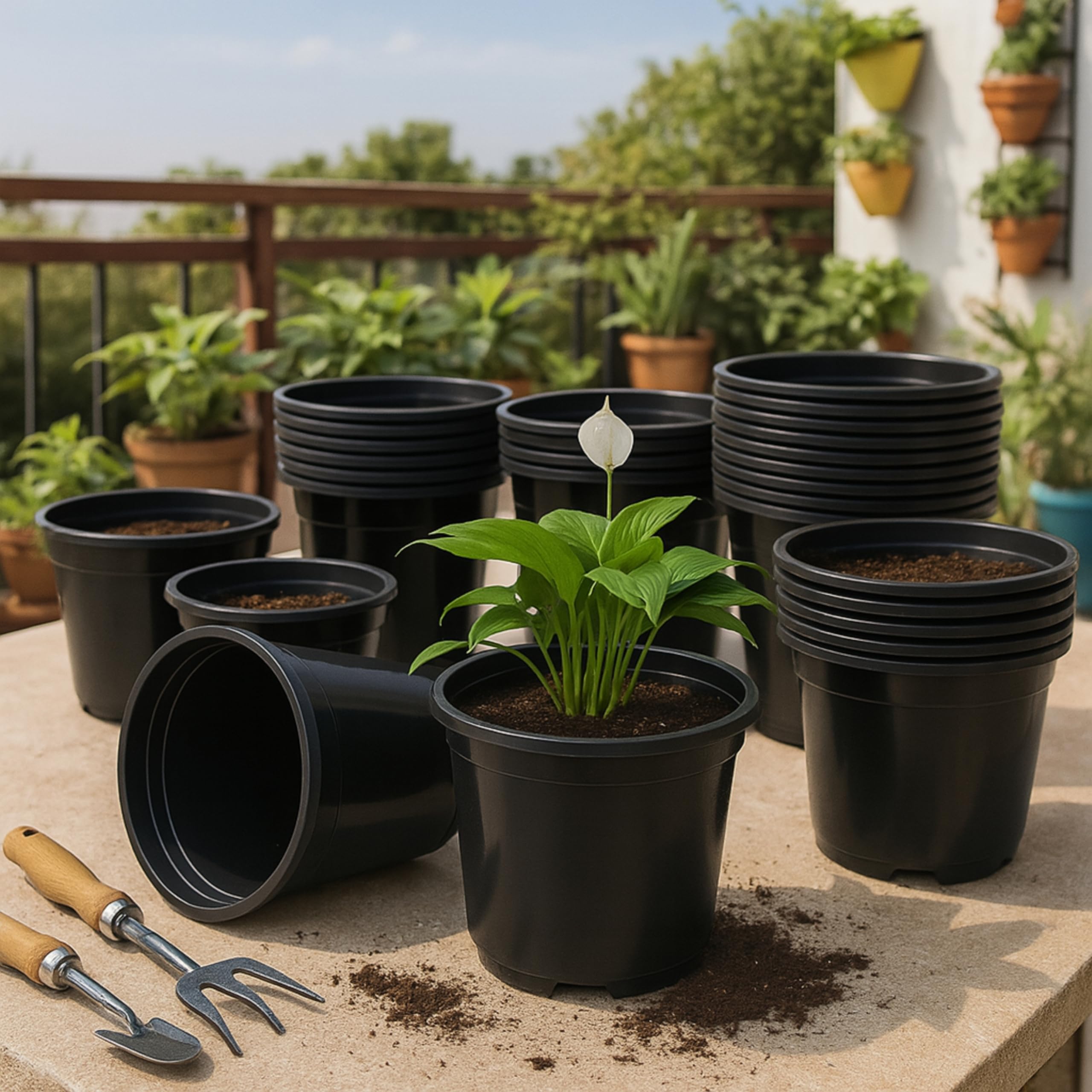 Kraft Seeds Plastic Nursery Seedlings Pots - 20 Pcs (6 Inch, Black